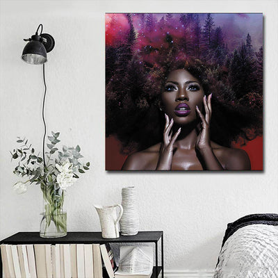 BigProStore African Canvas Art Pretty Afro American Girl Framed African Wall Art Afrocentric Living Room Ideas BPS29887 16" x 16" x 0.75" Square Canvas