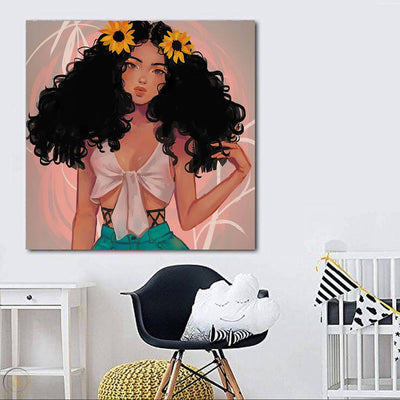 BigProStore African Canvas Art Pretty Afro American Woman Modern African American Art Afrocentric Home Decor BPS15299 24" x 24" x 0.75" Square Canvas