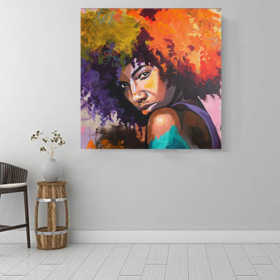 BigProStore African Canvas Art Pretty Black Afro Girls Abstract African Wall Art Afrocentric Living Room Ideas BPS11016 16" x 16" x 0.75" Square Canvas