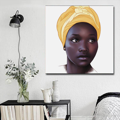 BigProStore African Canvas Art Pretty Black Afro Girls Modern Black Art Afrocentric Wall Decor BPS77490 16" x 16" x 0.75" Square Canvas