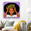 BigProStore African Canvas Art Pretty Black Afro Lady African American Artwork On Canvas Afrocentric Wall Decor BPS61127 12" x 12" x 0.75" Square Canvas