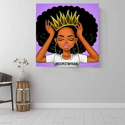BigProStore African Canvas Art Pretty Black Afro Lady African American Artwork On Canvas Afrocentric Wall Decor BPS61127 16" x 16" x 0.75" Square Canvas