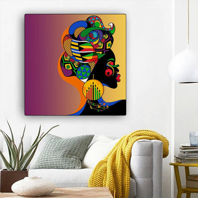 BigProStore African Canvas Art Pretty Black Afro Lady African American Framed Art Afrocentric Decor BPS19550 12" x 12" x 0.75" Square Canvas