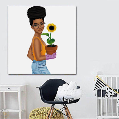 BigProStore African Canvas Art Pretty Black Girl Framed African Wall Art Afrocentric Decor BPS66184 24" x 24" x 0.75" Square Canvas