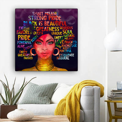 BigProStore African Canvas Art Pretty Girl With Afro African American Artwork On Canvas Afrocentric Wall Decor BPS34837 12" x 12" x 0.75" Square Canvas