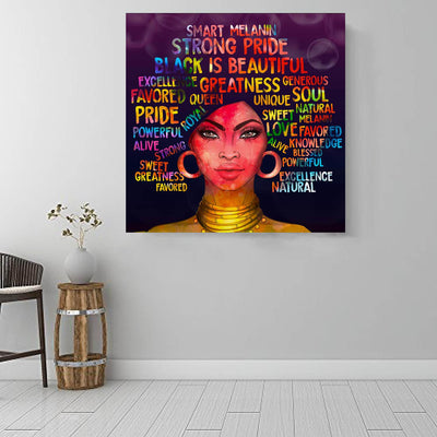 BigProStore African Canvas Art Pretty Girl With Afro African American Artwork On Canvas Afrocentric Wall Decor BPS34837 16" x 16" x 0.75" Square Canvas