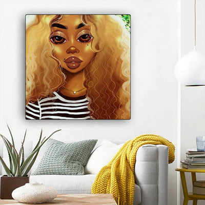 BigProStore African Canvas Art Pretty Melanin Girl African American Framed Art Afrocentric Wall Decor BPS59067 12" x 12" x 0.75" Square Canvas