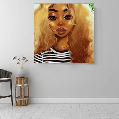 BigProStore African Canvas Art Pretty Melanin Girl African American Framed Art Afrocentric Wall Decor BPS59067 16" x 16" x 0.75" Square Canvas
