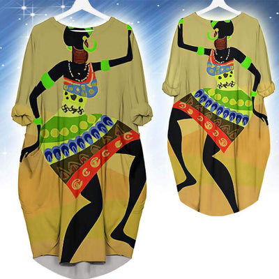 BigProStore African Fashion Dresses Beautiful Black Afro Lady Long Sleeve Pocket Dress African Print Clothing BPS54397 S (4-6 US)(8 UK) Women Dress