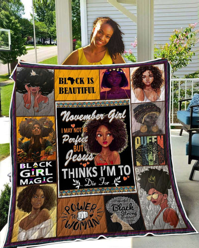 BigProStore African Quilts November Girl Black Is Beautiful Quilt Pretty Girl With Afro Afrocentric Themed Gift Idea BABY (43"x55" / 110x140cm) Quilt