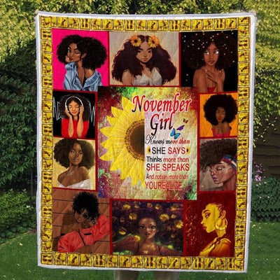 BigProStore African Quilts November Girl She Says She Speaks Yourealize Quilt Pretty Girl With Afro Afrocentric Themed Gift Idea Quilt