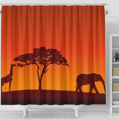 BigProStore Elephant Bathroom Sets African Safari Silhouette Bathroom Wall Decor Ideas Shower Curtain / Small (165x180cm | 65x72in) Shower Curtain