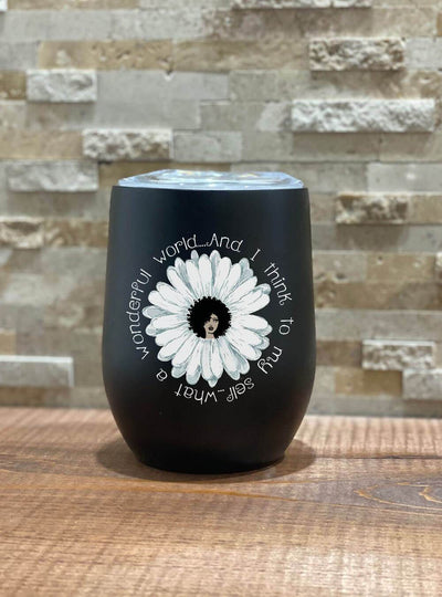 BigProStore Afrocentric Tumbler Design What A Wonderful World And I Think To My Self Natural Girl Stainless Steel Wine Tumbler Mug Black History Month Gift Ideas BPS8613 Wine Tumbler