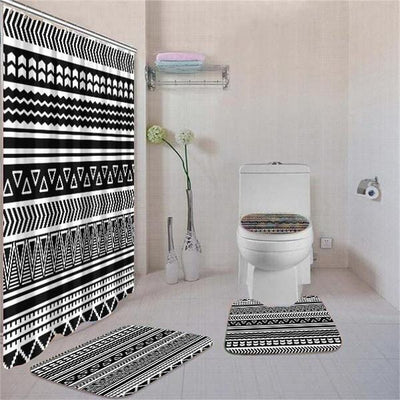 BigProStore Amazing African American History Month Ethnic Seamless Pattern Bathroom Shower Curtain Set 4pcs Modern Afrocentric Bathroom Accessories BPS3339 Standard (180x180cm | 72x72in) Bathroom Sets