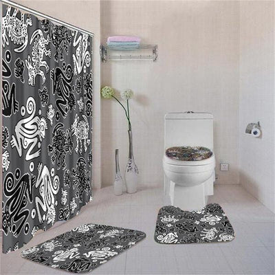 BigProStore Amazing African Themed Ethnic Seamless Pattern Shower Curtain Set 4pcs Cool African Bathroom Accessories BPS3164 Standard (180x180cm | 72x72in) Bathroom Sets