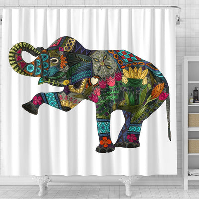 BigProStore Elephant Themed Shower Curtains Asian Elephant White Bathroom Decor Sets Shower Curtain / Small (165x180cm | 65x72in) Shower Curtain