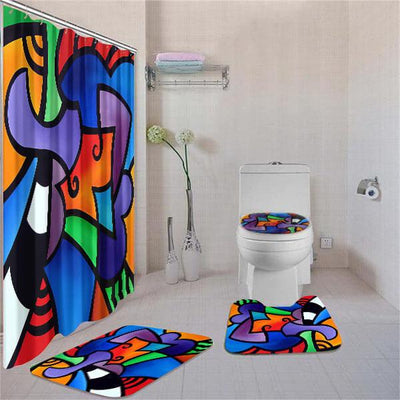 BigProStore Attractive African American Art Afrocentric Pattern Art Bathroom Shower Curtain Set 4pcs Modern Afrocentric Bathroom Decor BPS3231 Standard (180x180cm | 72x72in) Bathroom Sets