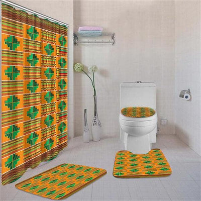 BigProStore Attractive African Inspired Seamless Pattern Shower Curtain Bathroom Set 4pcs Cool African Bathroom Decor BPS3236 Standard (180x180cm | 72x72in) Bathroom Sets