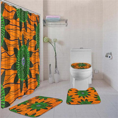 BigProStore Attractive African Print Seamless Pattern Shower Curtain Bathroom Set 4pcs Trendy Afrocentric Bathroom Decor BPS3368 Standard (180x180cm | 72x72in) Bathroom Sets