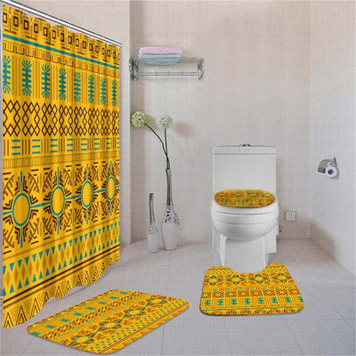 BigProStore Attractive African Style Afrocentric Pattern Art Shower Curtain Bathroom Set 4pcs Nice Afrocentric Bathroom Accessories BPS3649 Standard (180x180cm | 72x72in) Bathroom Sets