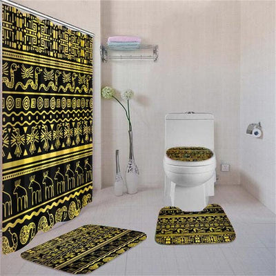 BigProStore Attractive African Style Afrocentric Pattern Art Shower Curtain Set 4pcs Trendy African Bathroom Accessories BPS3558 Standard (180x180cm | 72x72in) Bathroom Sets