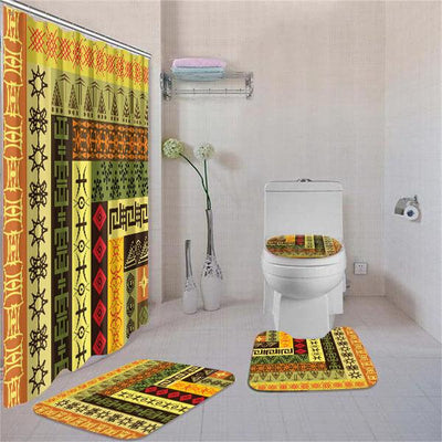 BigProStore Attractive Afro American Ethnic Seamless Pattern Shower Curtain Set 4pcs Cool Afrocentric Bathroom Accessories BPS3176 Standard (180x180cm | 72x72in) Bathroom Sets