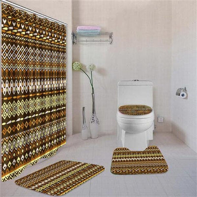 BigProStore Attractive Afrocentric Afrocentric Art Shower Curtain Bathroom Set 4pcs Trendy Afrocentric Bathroom Accessories BPS3418 Standard (180x180cm | 72x72in) Bathroom Sets