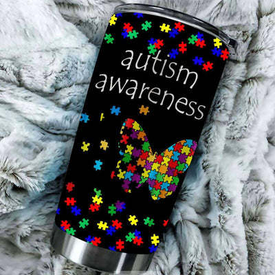 BigProStore Autism Awareness Butterfly Tumbler Gift For Mom Dad Kids BPS529 Black / 20oz Steel Tumbler
