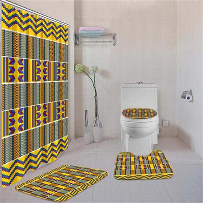 BigProStore Awesome African Inspired Afrocentric Pattern Art Shower Curtain Bathroom Set 4pcs Trendy Afrocentric Bathroom Accessories BPS3209 Standard (180x180cm | 72x72in) Bathroom Sets