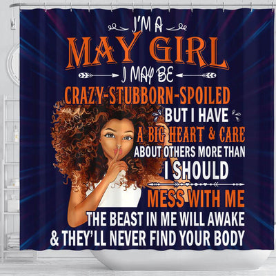 BigProStore Awesome May Girl I May Be Crazy Stubborn Spoiled Black Women African American Inspired Shower Curtains Afrocentric Bathroom Decor BPS171 Shower Curtain