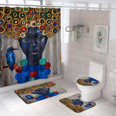 BigProStore Trendy Melanin Girls African American Womens Art Shower Curtain Set 4pcs Modern African Bathroom Decor BPS47254 Standard (180x180cm | 72x72in) Bathroom Sets