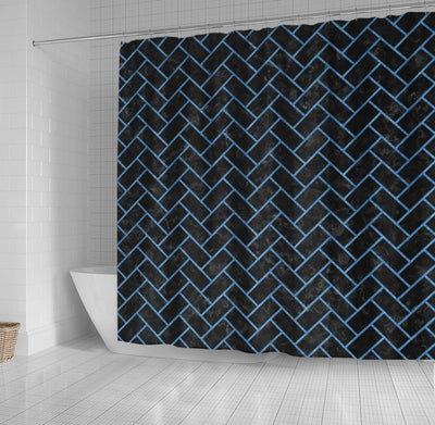 BigProStore Herringbone Bathroom Curtain Brick Black Marble Amp Blue Colored Shower Curtain Bathroom Accessories Herringbone Shower Curtain / Small (165x180cm | 65x72in) Herringbone Shower Curtain