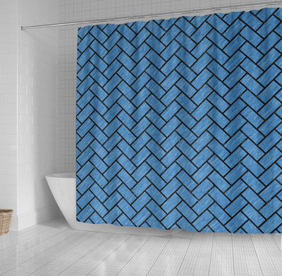 BigProStore Herringbone Shower Curtain Decor Brick Black Marble Amp Blue Colored Shower Curtain Bathroom Wall Decor Ideas Herringbone Shower Curtain / Small (165x180cm | 65x72in) Herringbone Shower Curtain