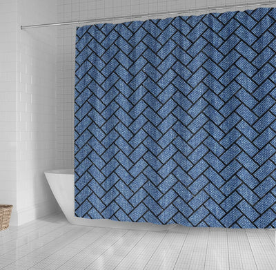 BigProStore Herringbone Bathroom Curtain Brick Black Marble Amp Blue Denim R Shower Curtain Bathroom Decor Herringbone Shower Curtain / Small (165x180cm | 65x72in) Herringbone Shower Curtain