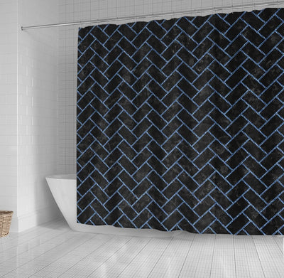 BigProStore Bathroom Curtain Brick Black Marble Amp Blue Denim Shower Curtain Bathroom Decor Herringbone Shower Curtain / Small (165x180cm | 65x72in) Herringbone Shower Curtain