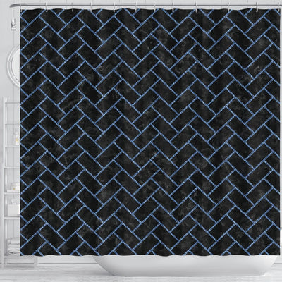 BigProStore Bathroom Curtain Brick Black Marble Amp Blue Denim Shower Curtain Bathroom Decor Herringbone Shower Curtain