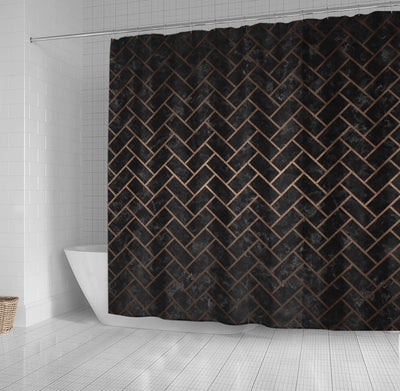 BigProStore Herringbone Shower Curtain Decor Brick Black Marble Amp Bronze Metal Shower Curtain Home Bath Decor Herringbone Shower Curtain / Small (165x180cm | 65x72in) Herringbone Shower Curtain