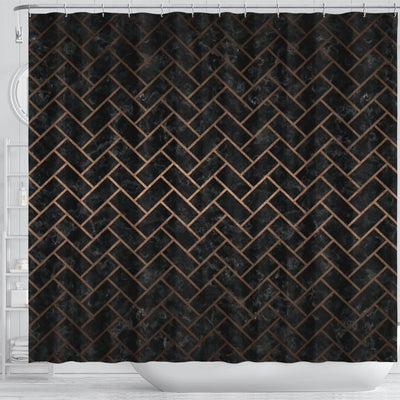 BigProStore Herringbone Shower Curtain Decor Brick Black Marble Amp Bronze Metal Shower Curtain Home Bath Decor Herringbone Shower Curtain