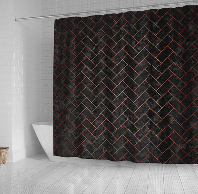 BigProStore Bathroom Curtain Brick Black Marble Amp Copper Brushe Shower Curtain Bathroom Herringbone Shower Curtain / Small (165x180cm | 65x72in) Herringbone Shower Curtain
