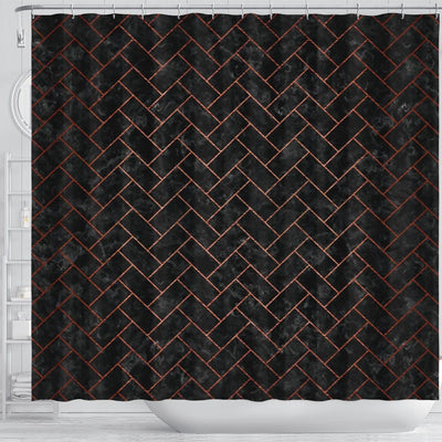 BigProStore Bathroom Curtain Brick Black Marble Amp Copper Brushe Shower Curtain Bathroom Herringbone Shower Curtain