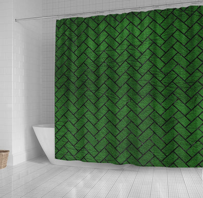 BigProStore Herringbone Bath Curtain Brick Black Marble Amp Green Leather Shower Curtain Bathroom Decor Herringbone Shower Curtain / Small (165x180cm | 65x72in) Herringbone Shower Curtain