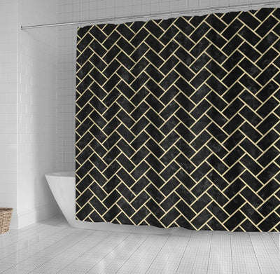 BigProStore Herringbone Bath Curtain Brick Black Marble Amp Light Sand Shower Curtain Bathroom Decor Ideas Herringbone Shower Curtain / Small (165x180cm | 65x72in) Herringbone Shower Curtain