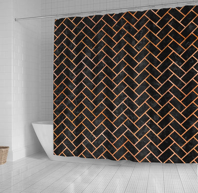 BigProStore Herringbone Bathroom Curtain Brick Black Marble Amp Orange Waterc Shower Curtain Bathroom Curtains Herringbone Shower Curtain / Small (165x180cm | 65x72in) Herringbone Shower Curtain