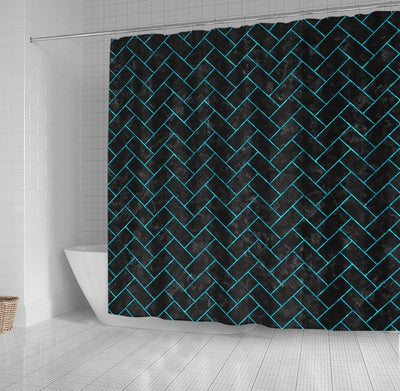 BigProStore Bathroom Curtain Brick Black Marble Amp Turquoise Mar Shower Curtain Bathroom Herringbone Shower Curtain / Small (165x180cm | 65x72in) Herringbone Shower Curtain