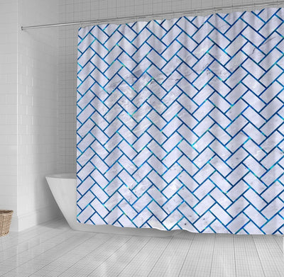 BigProStore Herringbone Bathroom Curtain Brick White Marble Amp Deep Blue Wat Shower Curtain Bathroom Decor Herringbone Shower Curtain / Small (165x180cm | 65x72in) Herringbone Shower Curtain