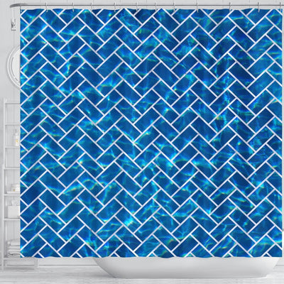 BigProStore Shower Curtain Decor Brick White Marble Amp Deep Blue Wat Shower Curtain Bathroom Decor Herringbone Shower Curtain