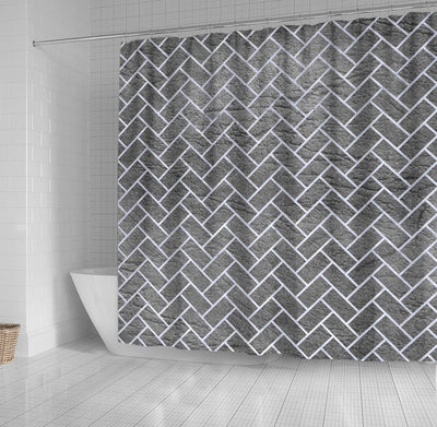 BigProStore Shower Curtain Decor Brick White Marble Amp Gray Leather Shower Curtain Bathroom Decor Herringbone Shower Curtain / Small (165x180cm | 65x72in) Herringbone Shower Curtain