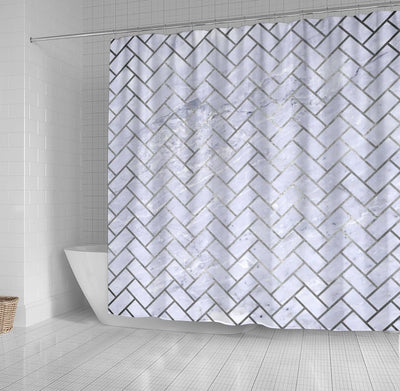 BigProStore Herringbone Bath Curtain Brick White Marble Amp Gray Metal 2 Shower Curtain Home Bath Decor Herringbone Shower Curtain / Small (165x180cm | 65x72in) Herringbone Shower Curtain