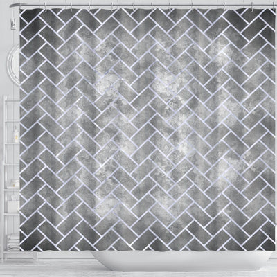 BigProStore Herringbone Bathroom Curtain Brick White Marble Amp Gray Metal 2 Shower Curtain Bathroom Herringbone Shower Curtain