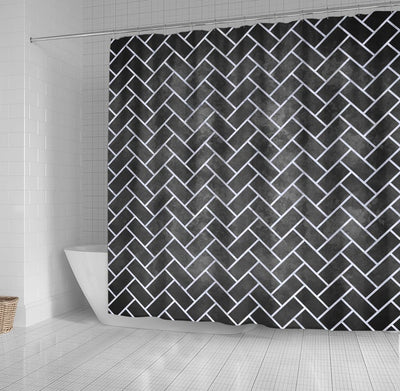 BigProStore Herringbone Bathroom Curtain Brick White Marble Amp Gray Metal 3 Shower Curtain Small Bathroom Decor Ideas Herringbone Shower Curtain / Small (165x180cm | 65x72in) Herringbone Shower Curtain
